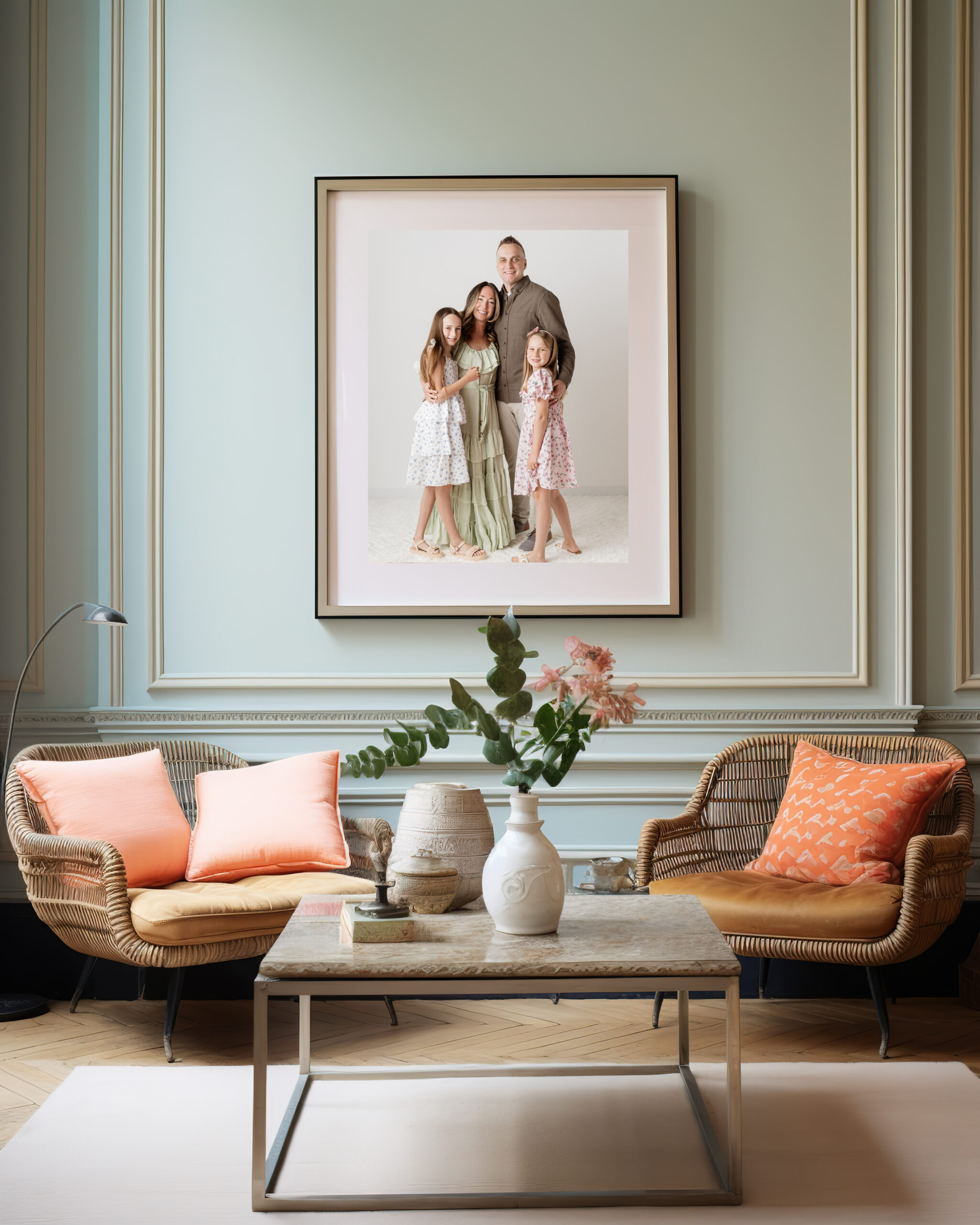 Family wall portrait displayed in a home